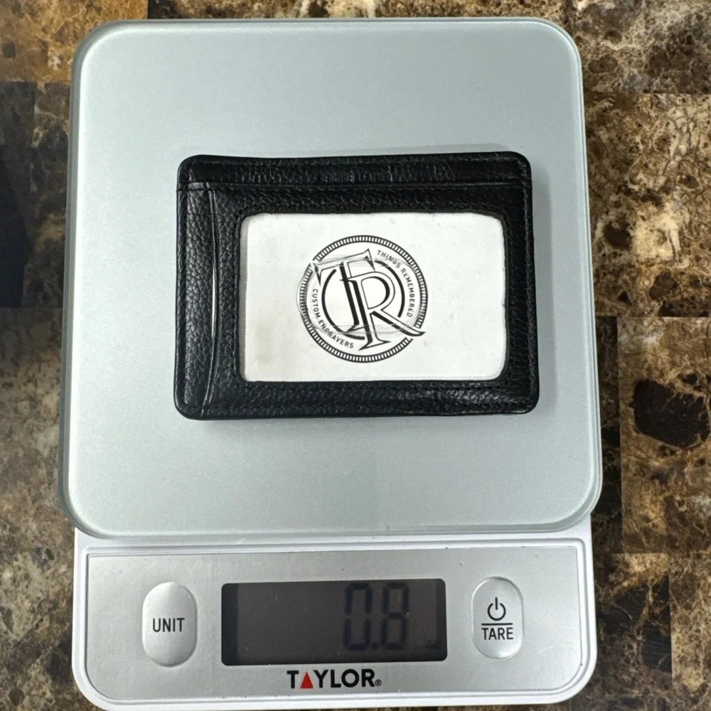 Vintage Black Pebble Grain Leather Slim Card Holder - ID Window - TR Logo